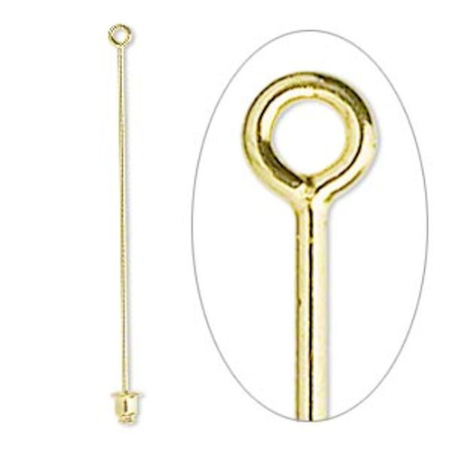 100 Gold Plated Brass 2 1/2" Long 18 Gauge Stick Pins with Loop for Beads Charms
