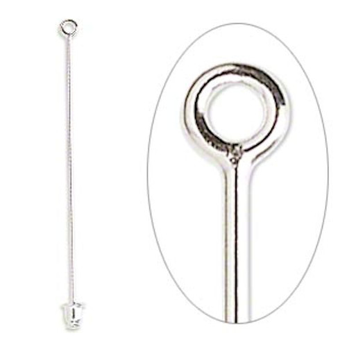 Stick Pin, 100 Silver Plated Brass 18 Gauge 2 1/2" Long Stick Pins with Loop for Beads