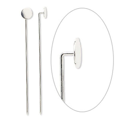 Stick Pin, 100 Silver Plated Brass 2 3/4 Inches Long Stick Pins with 8mm Pad for Beads or Stones