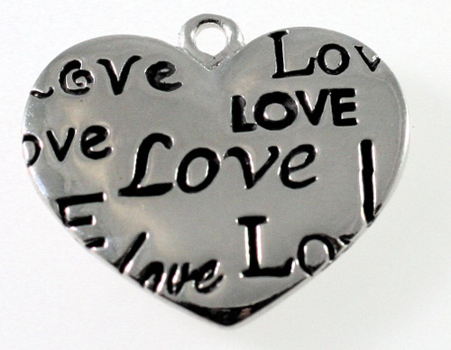 1 Antiqued Silver Plated Pewter 25x21mm HEART with LOVE Charms