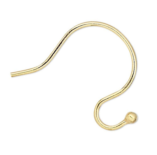 Ear Wire, 10 Gold Plated Brass 10mm Fish Hook Open Loop Earrings with 1mm Ball