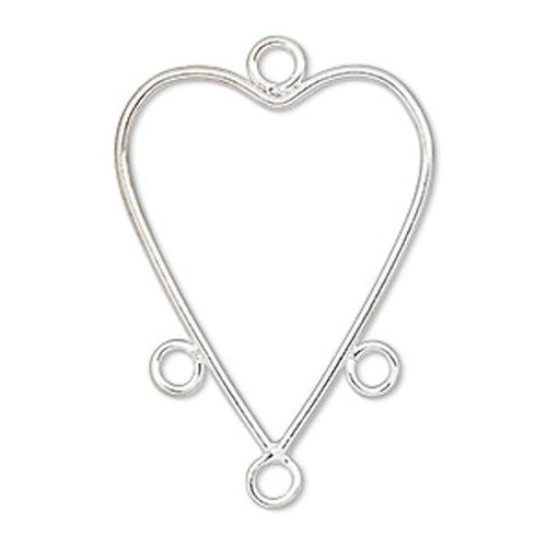 10 Silver Plated Steel 25x22mm Heart Chandelier Earring Connectors with 3 Loops `