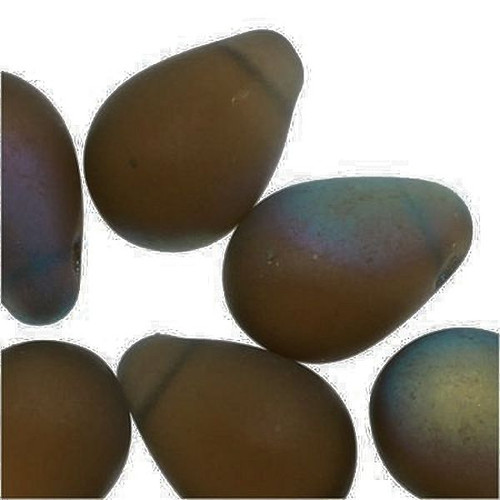 Bead, 100 Czech Pressed Glass Matte Smoky Topaz 9x6mm Teardrop Beads with 1-1.5mm Hole *