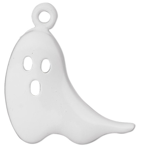 Charm, Drop, 2 White Epoxy Pewter 22x20mm Floating Ghost Halloween Charms *