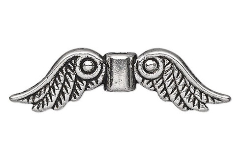 20 Antiqued Silver Plated Pewter 23x6mm Double Sided Wing Beads