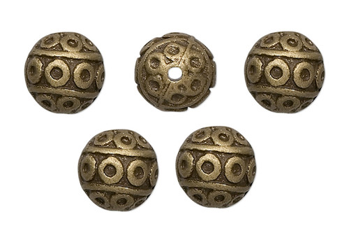 Bead, 10 Antiqued Brass Plated Pewter 8mm Filigree Round Beads with 1.1mm Hole