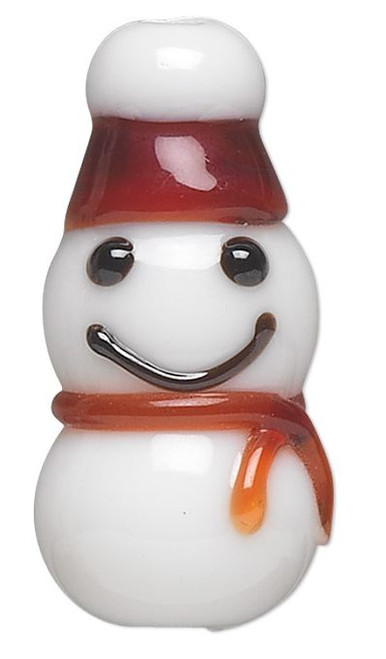 4 Lampwork Glass 23x11mm Snowman with RED Hat Beads