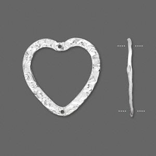 2 Sterling Silver 22x21mm Hammered Open Heart Links *