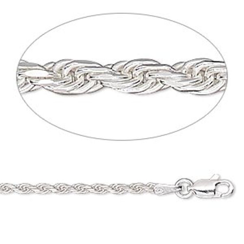 1 Sterling Silver 1.8mm Diamond Cut French Rope 18" Necklace with Lobster Clasp