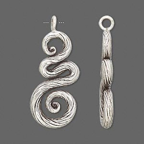 1 Antiqued Sterling Silver Twisted Swirl Pendant Charm ~  30x14mm  *