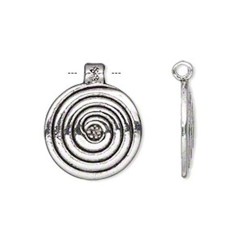 20 Antiqued Silver Plated Pewter 17mm SPIRAL Round Pendant Charms *