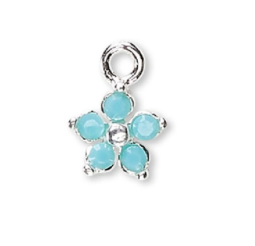 2 Small Sterling Silver Flower Charms Made with Swarovski Turquoise Crystals `
