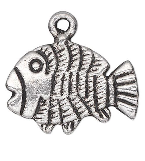 20 Antiqued Silver Plated Pewter Double Sided Fish Charms ~17x13mm