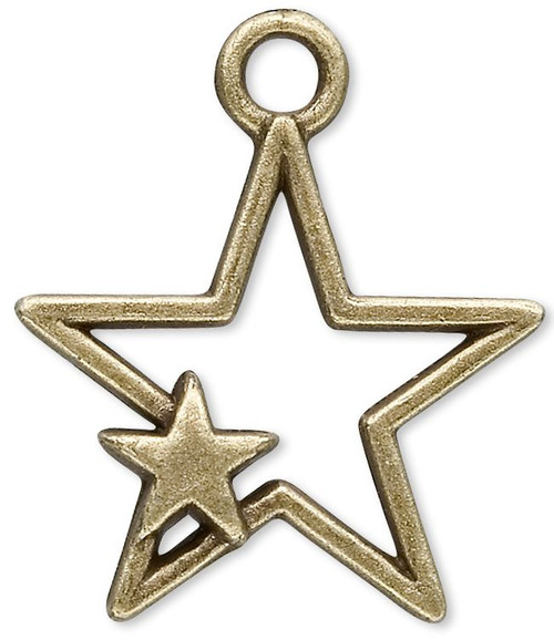 20 Antiqued Brass Pewter 27x22mm Open Star Charms