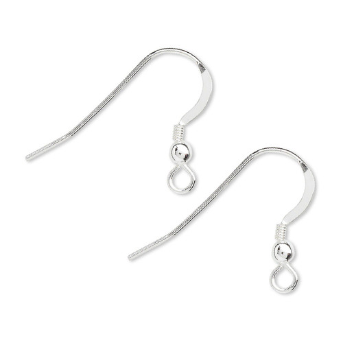 Ear Wire, 5 Pair Sterling Silver 21 Gauge 19mm Flat Fishhook Ear Wires with 3mm Ball