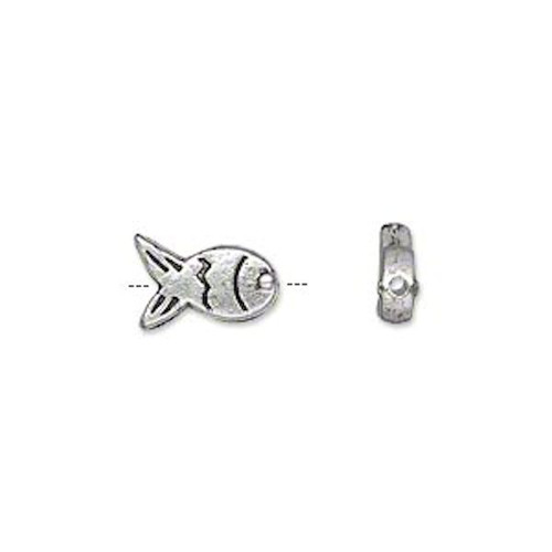 50 Antiqued Silver Plated Pewter 11x7mm Double Sided Fish Beads with 0.8-1mm Hole