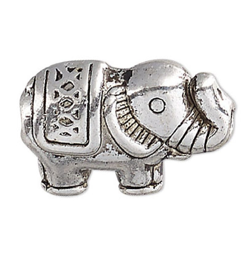 Bead, 10 Antiqued Silver Plated Pewter 12.5x8.5mm Double Sided Elephant Beads `