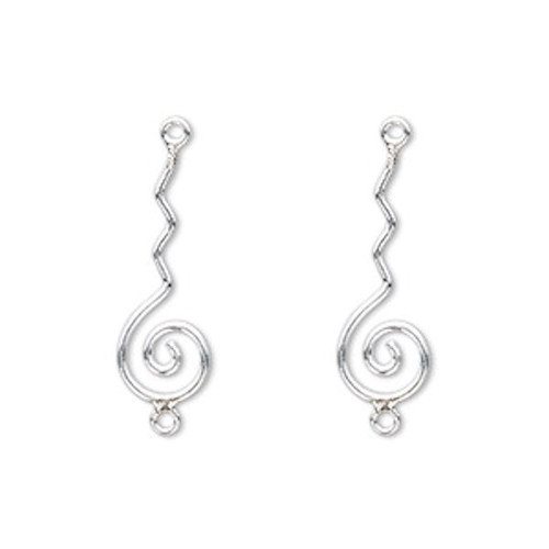 Link, Fine Silver, 2 Sterling Silver 20x7mm Wavy Swirl Link Earring Connectors