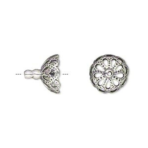 2 Antiqued Sterling Silver 11x10mm Filigree Bead Caps to Fit 10-12mm Beads