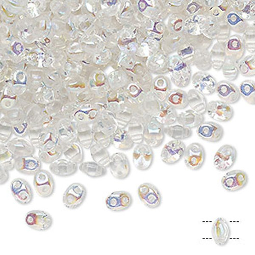 Bead, Super Duo, 24 Grams (330) Czech Glass AB Crystal Clear 2.5x5mm Super Duo Beads