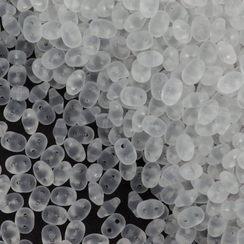 Bead, Super Duo, Czech Glass MATTE Crystal Clear 2.5x5mm Beads (330) 0.8mm Holes