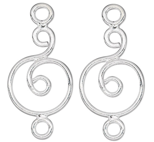 2 Sterling Silver 12x9mm Circle Swirl with Loop Earring Link Connectors `