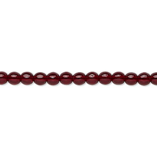 1 Strand(100) Czech Pressed Glass Transparent Garnet Red 4mm Round Beads
