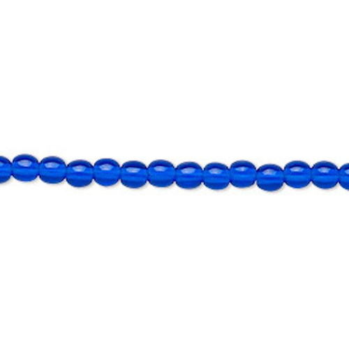 Bead, 1 Strand(100) Czech Pressed Glass Transparent Cobalt Blue 4mm Round Beads with 1mm Hole