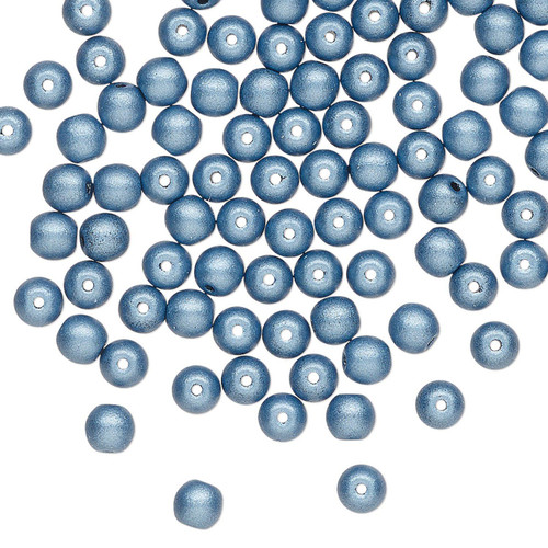 Czech Pressed Glass Satin Blue 4mm Round Beads with 0.8-1mm Hole