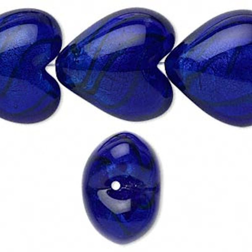 4 Lampwork Glass Cobalt Blue 3D Puffy 28x28mm Heart Beads with  1.5-1.8mm Hole `