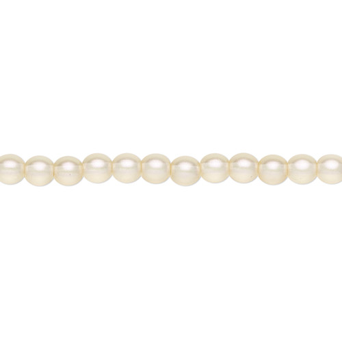 1 Strand Czech Pressed Glass Cream with Pearl Coating 4mm Round Beads