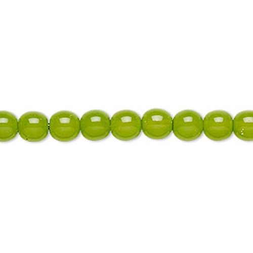 1 Strand(65) Czech Druk Glass 6mm Round Lime Green Beads  with 0.7-1.1mm Hole `