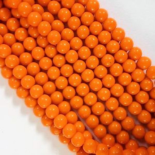 Bead, 100  Czech Pressed Glass Opaque Orange 6mm Round Beads  *