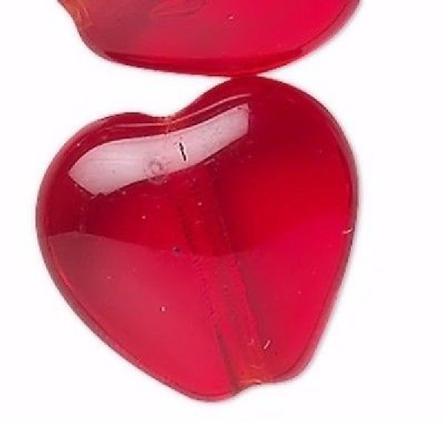 Bead, HEART, 1 Strand(45) Czech Pressed Glass Transparent Ruby Red 10mm HEART Beads