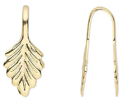 Bail, Fold-over, 100 Gold Plated Brass Fold Over & Glue on Pendant Leaf Bails with 14mm Grip Length