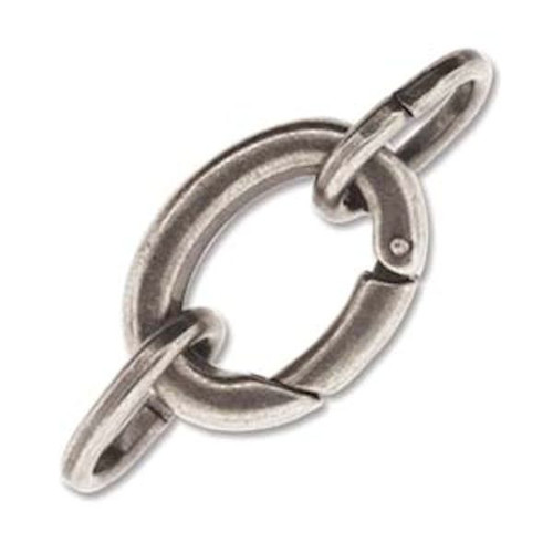 Clasp, 2 Large Antiqued Silver Plated 20x16mm Self Closing Hinged Bail Clasps with Oval Jump Rings