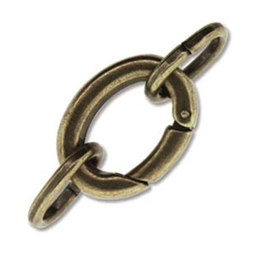 Clasp, 2 Large Antiqued Brass Plated 20x16mm Self Closing Hinged Bail Clasps with Oval Jump Rings