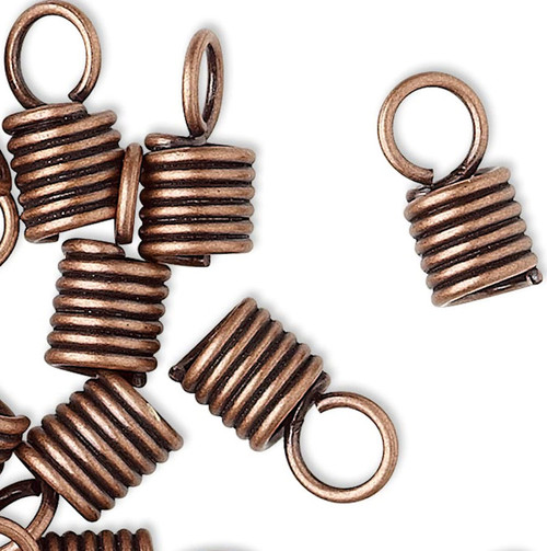 Coil Cord Ends,  40 Antiqued Copper Plated Steel 11x5.5mm with 4mm ID *