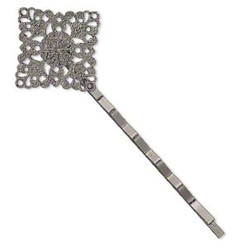 8 Gunmetal Plated Steel 21mm Filigree Diamond 59x21mm Hair Bobby Pins for Beading `