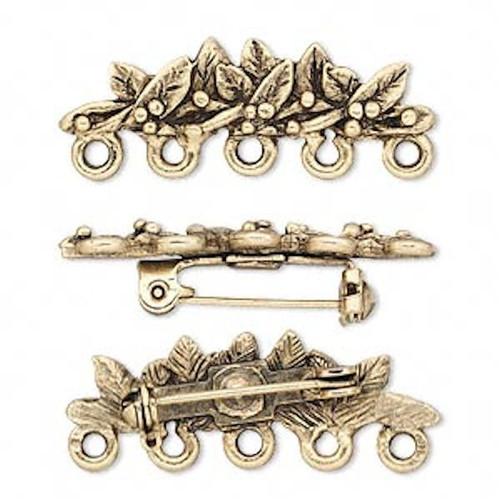 1 Antiqued Gold Plated Pewter Leaf Pin Brooch  Just Add Charms *