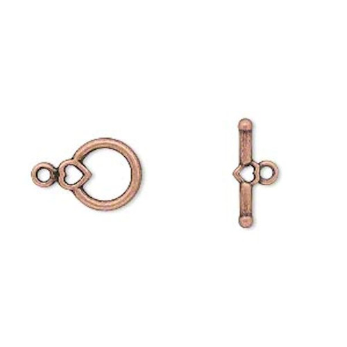 100 Sets Antiqued Copper Plated Pewter 10x9mm Toggle Clasps with Hearts *