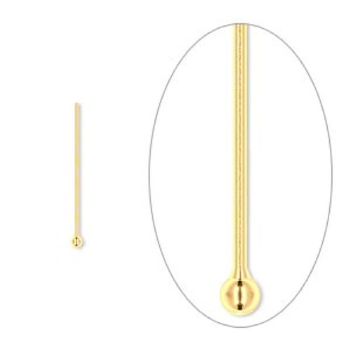 Head Pin, 100 Gold Plated Brass 3/4 Inch Long 24 Gauge Ball Pins with 1.5mm Ball