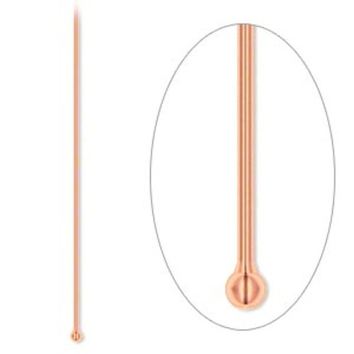 Head Pin, 10 Copper Plated Brass 23 Gauge Ball Pins 2 Inches with 1.5mm Ball Tip