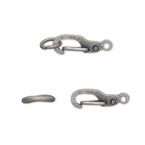 Clasp, 12 Antiqued Silver Plated Brass 11x5mm Self Closing Hook Clasps `