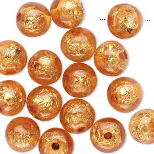 Bead, Resin Goldenrod Foil 10mm Round 16 Glistening Beads with 2mm Hole *