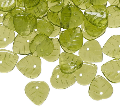 Czech Pressed Glass Olivine Green 9x8.5mm Leaf Beads Heart Leaves 1 Strand(140)
