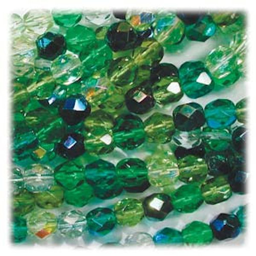 Bead Mix, 50 Evergreen MIX Czech Fire Polished Glass 8mm Faceted Round  Beads with 0.8mm Hole