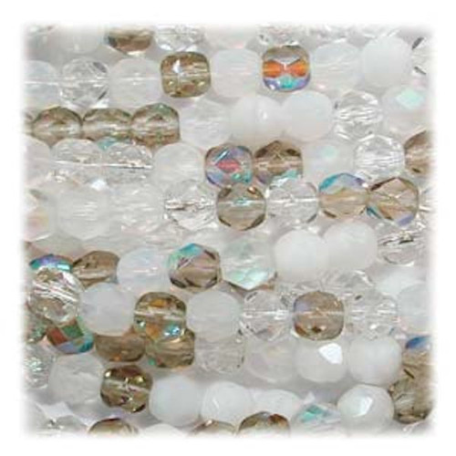 Bead Mix, 50 Winter Apparition MIX Czech Fire Polished 8mm Glass Beads  with 0.8mm Hole