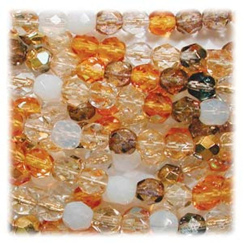 50 Honey Butter MIX Czech Fire Polished 8mm Glass Beads with 0.8mm Hole