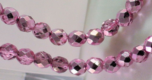 Bead, 50 Metallic Rose Lavender Czech Fire Polished 8mm Glass  with 1mm Hole *